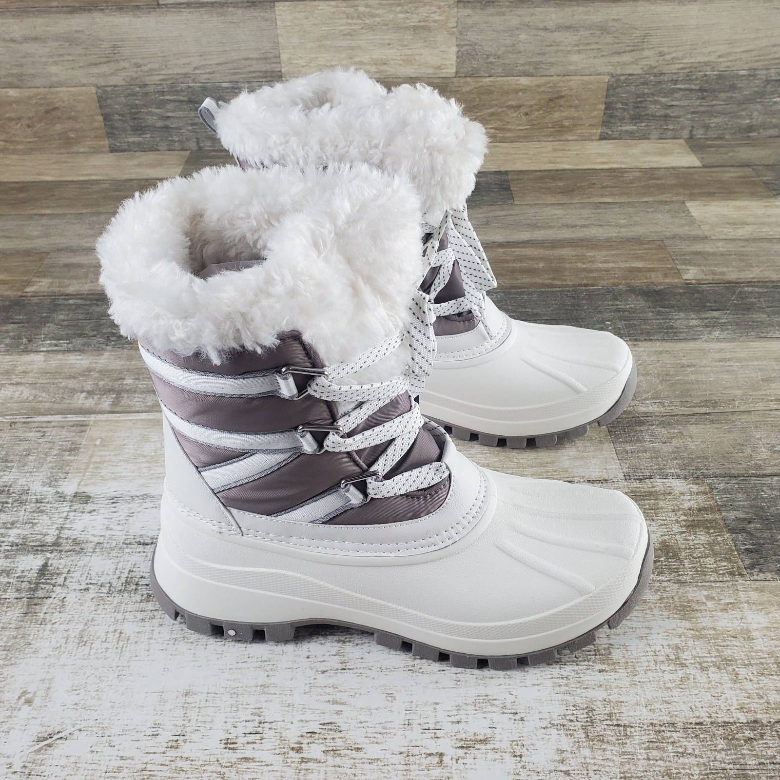 Cougar Fresno Womens Lace Up Snow Boots Sz 9 White Faux Fur Waterproof
