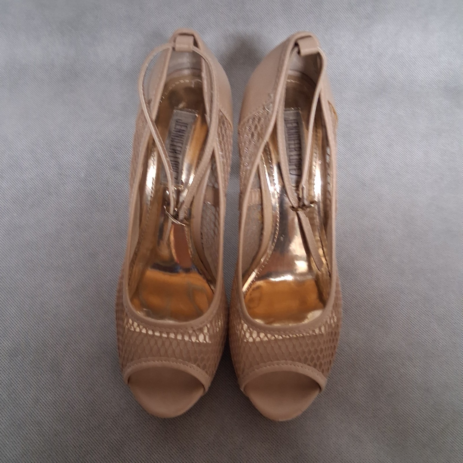 Jennifer Lopez Star Nude Peep Toe Platform Stiletto Pumps Heels 6.5 Ankle Strap