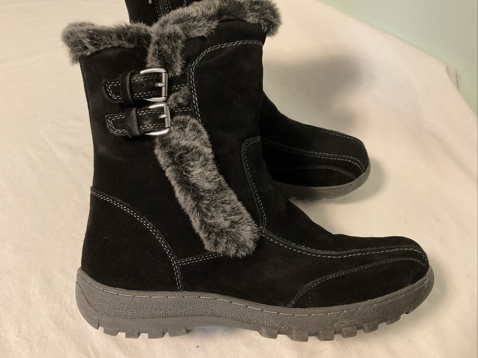 Spring Step Achieve Black Suede Leather Winter Boots Womens Size 9 40 NWT