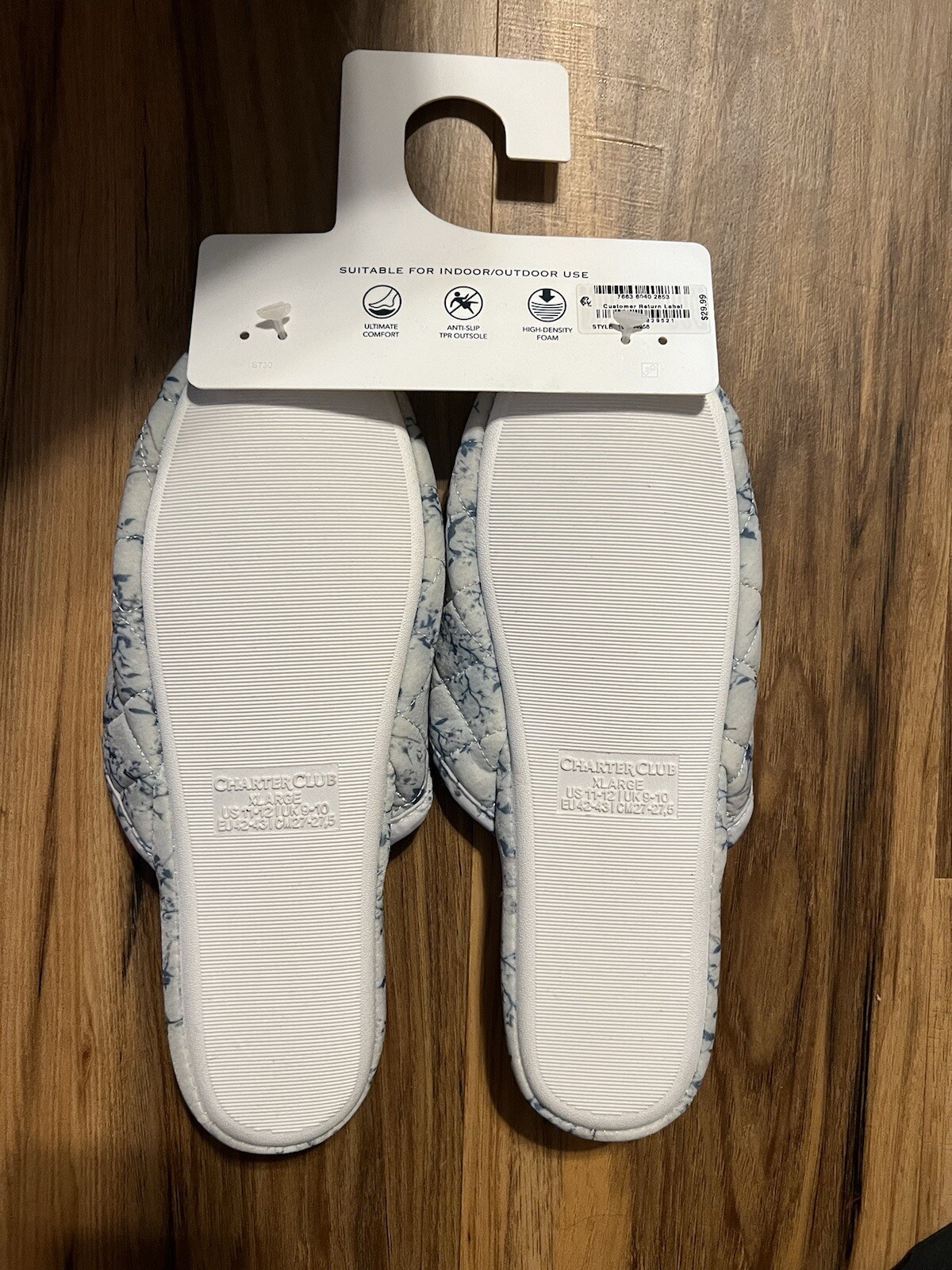 Charter Club Printed Quilted Slide Slippers Cherry Blossom, Blue, XL (11/12)