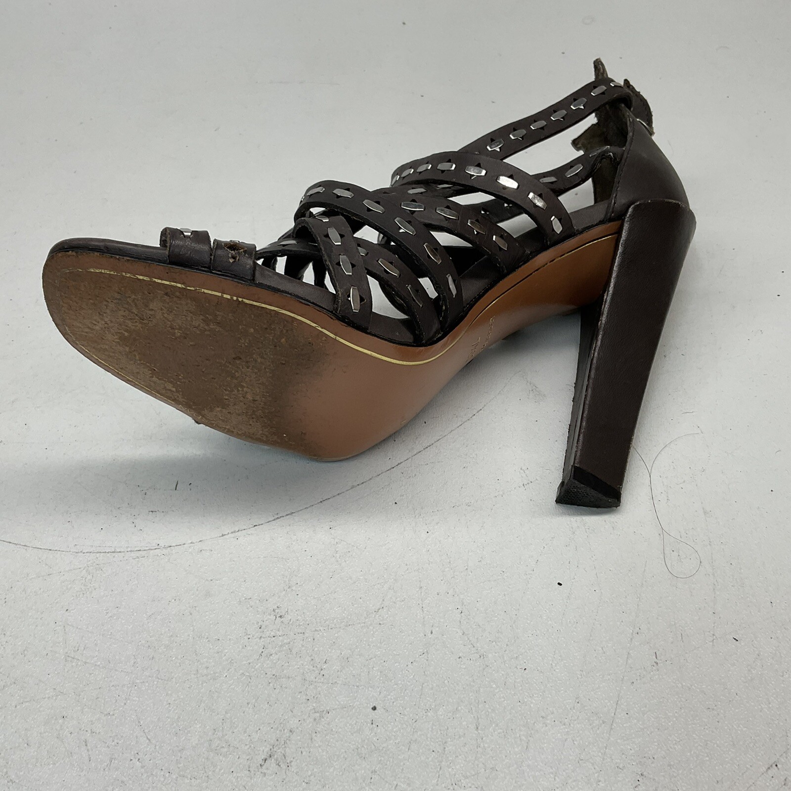 Charles Jourdan Brownish Gray Leather Open Toe Sandals With Heels Size 7.5