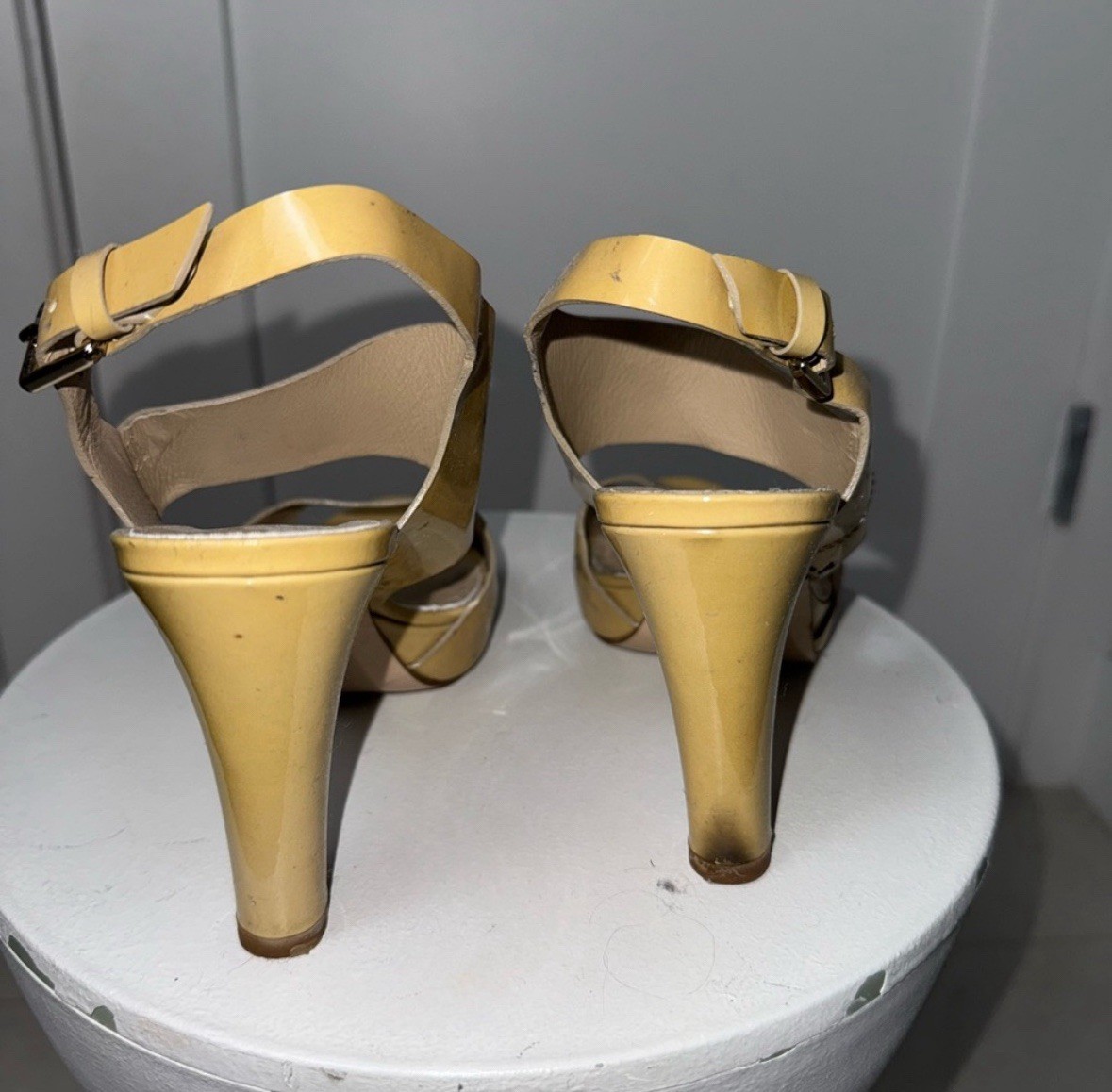 Max Mara Tan Patent Heels/ 7.5