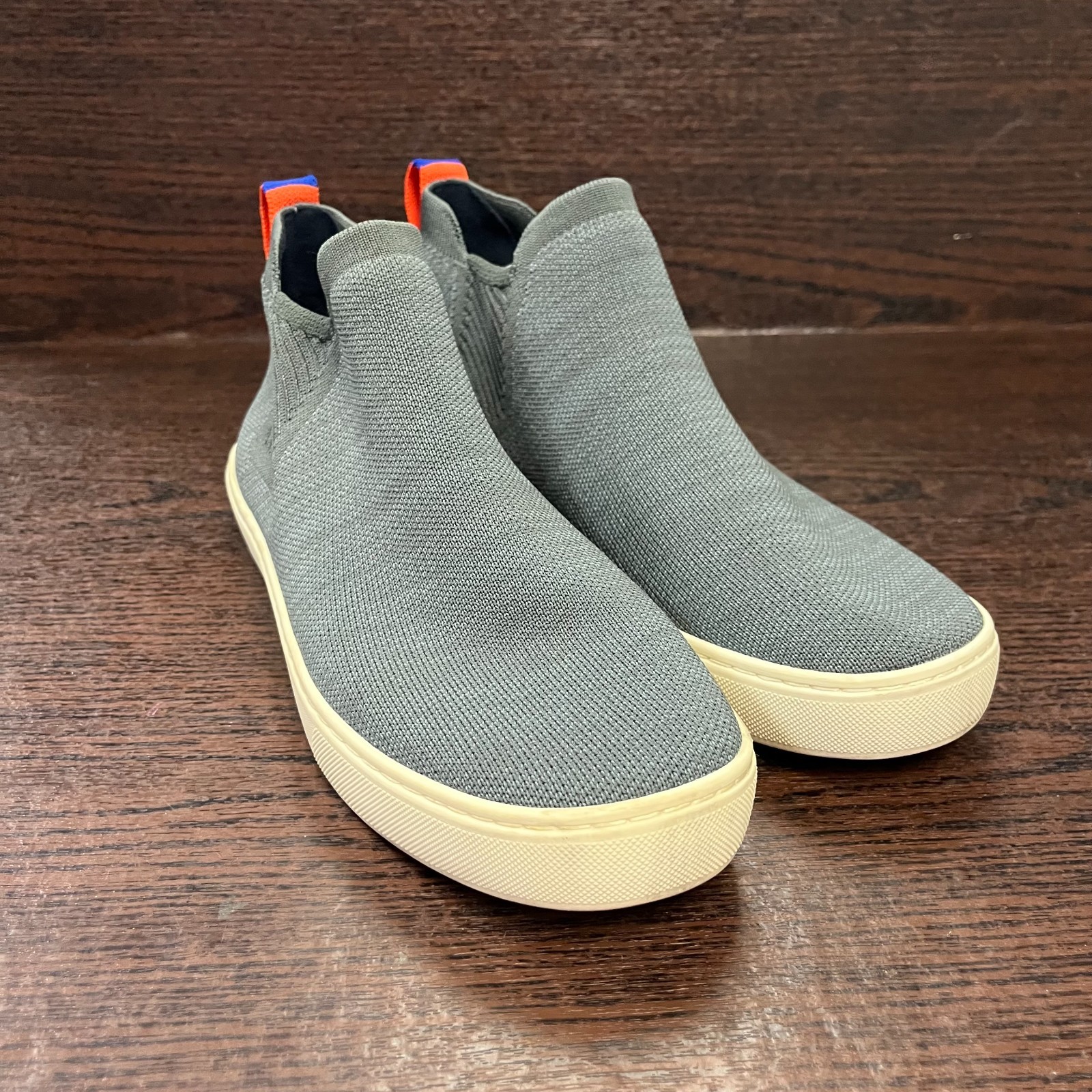 Rothy’s Women’s The Chelsea Sneaker Bootie Size 9.5 Blue Orange Pull Tab Comfort