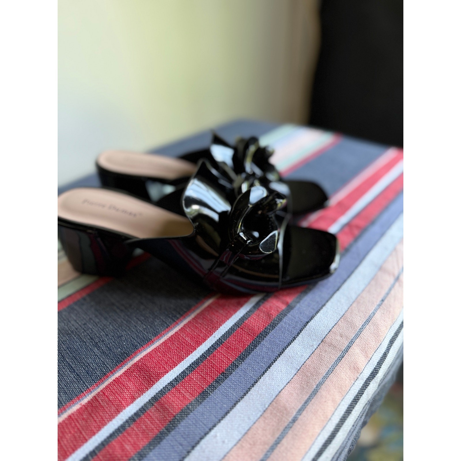 Pierre Dumas Black Patent Chain Slide Sandals | Size 7 | New Without Box