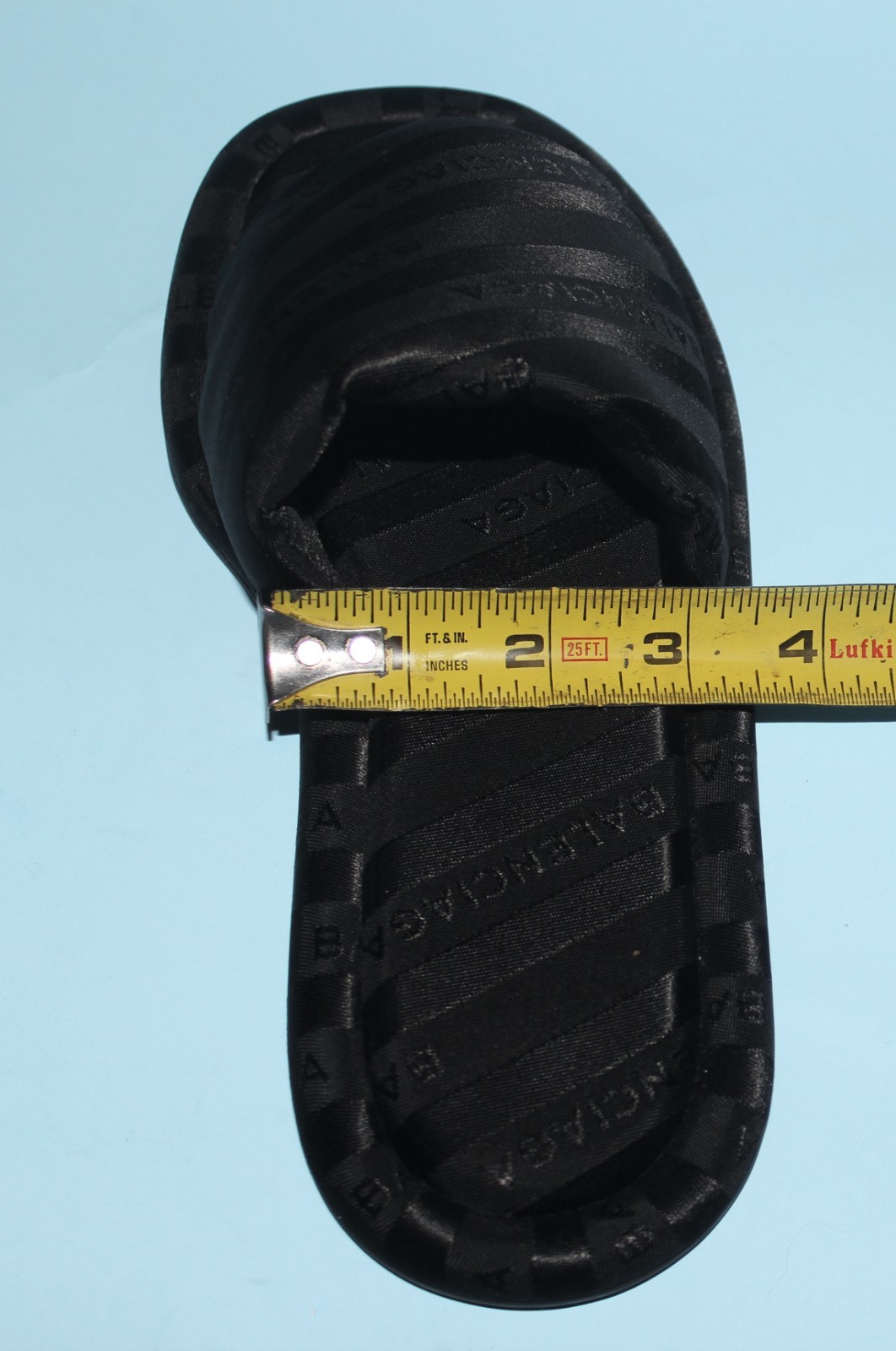 NIB BALENCIAGA Satin Logo Jacquard Hotel Slides Black Demna Le City sz 37 $600