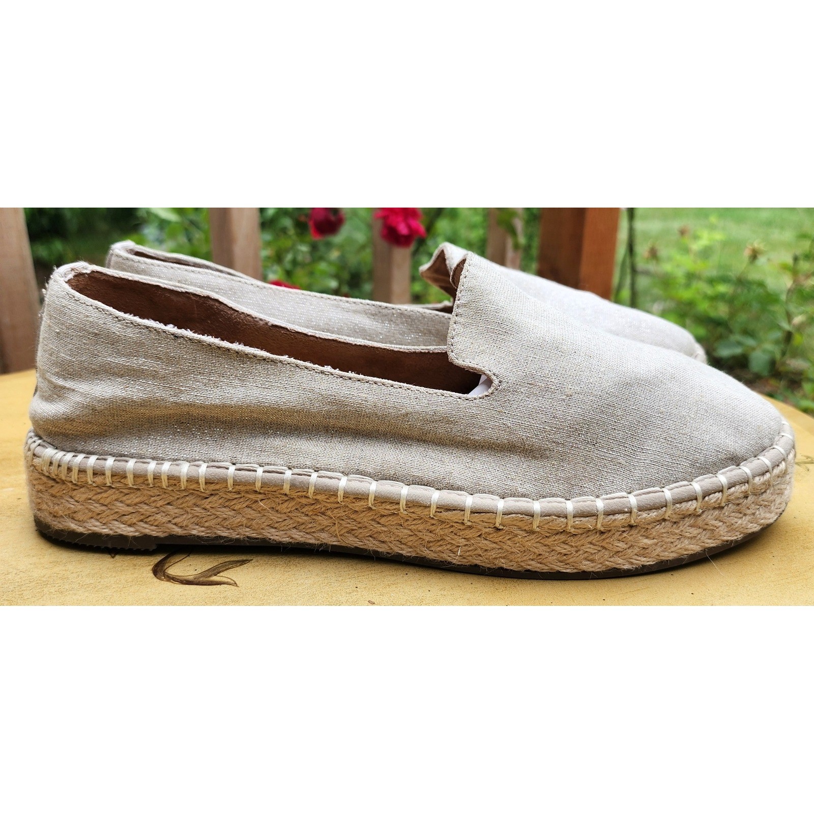 Joie Cara US 10 Cream Ivory Espadrille Slip On Platform Sneakers Casual Travel