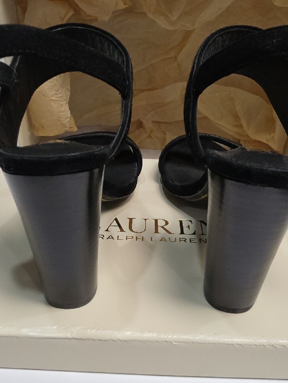 Lauren Ralph LaurenKacia Black Calf-Hair Open-Toe Block Heel Sandal – Size 6B