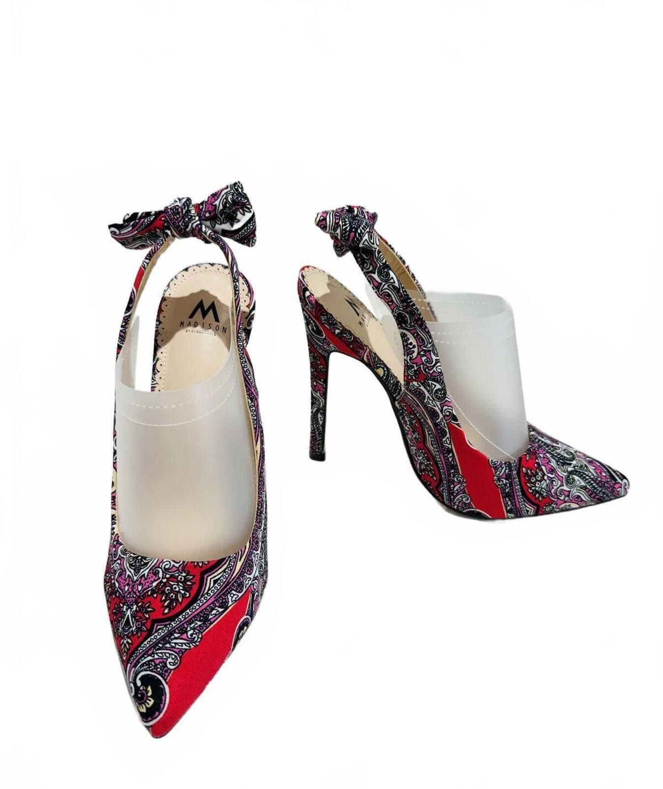New Madison ‘Lynden’ Slingback Pumps Paisley Print and Bow Detail Size 7.5