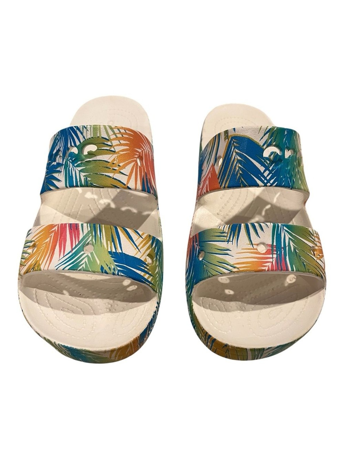 Crocs Baya Platform Slide Sandals Tropical Palm Print White Pink Green Size 10