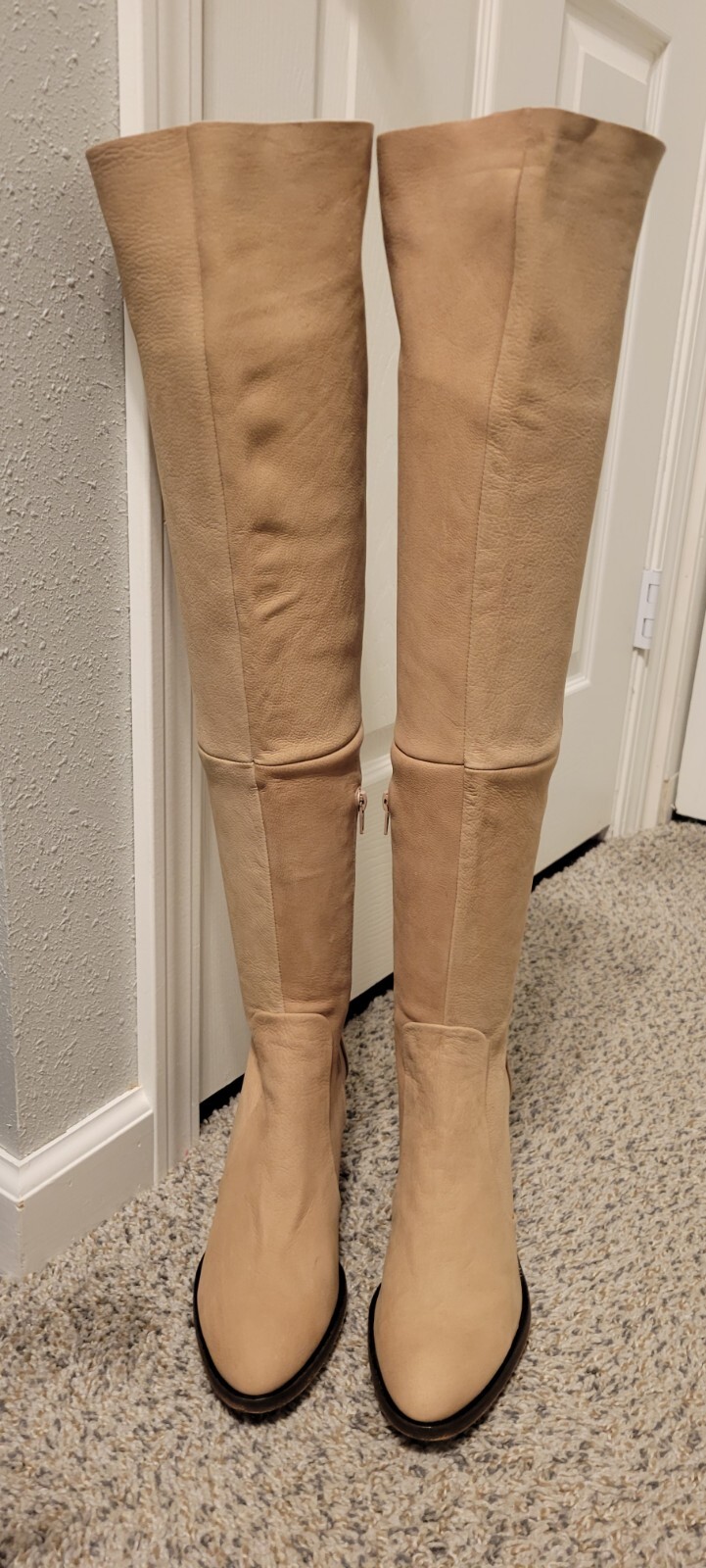 FREE PEOPLE LEATHER OTK BOOTS 41/10 TAN UNLINED LEATHER NWOB Portugal BUCKSKIN??