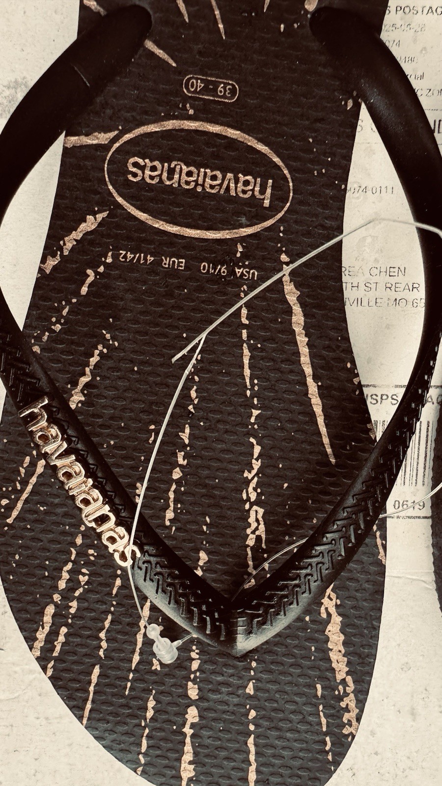 Havaianas Women’s Black Striped Flip Flop Sandals Slip On Lightweight US 9/10