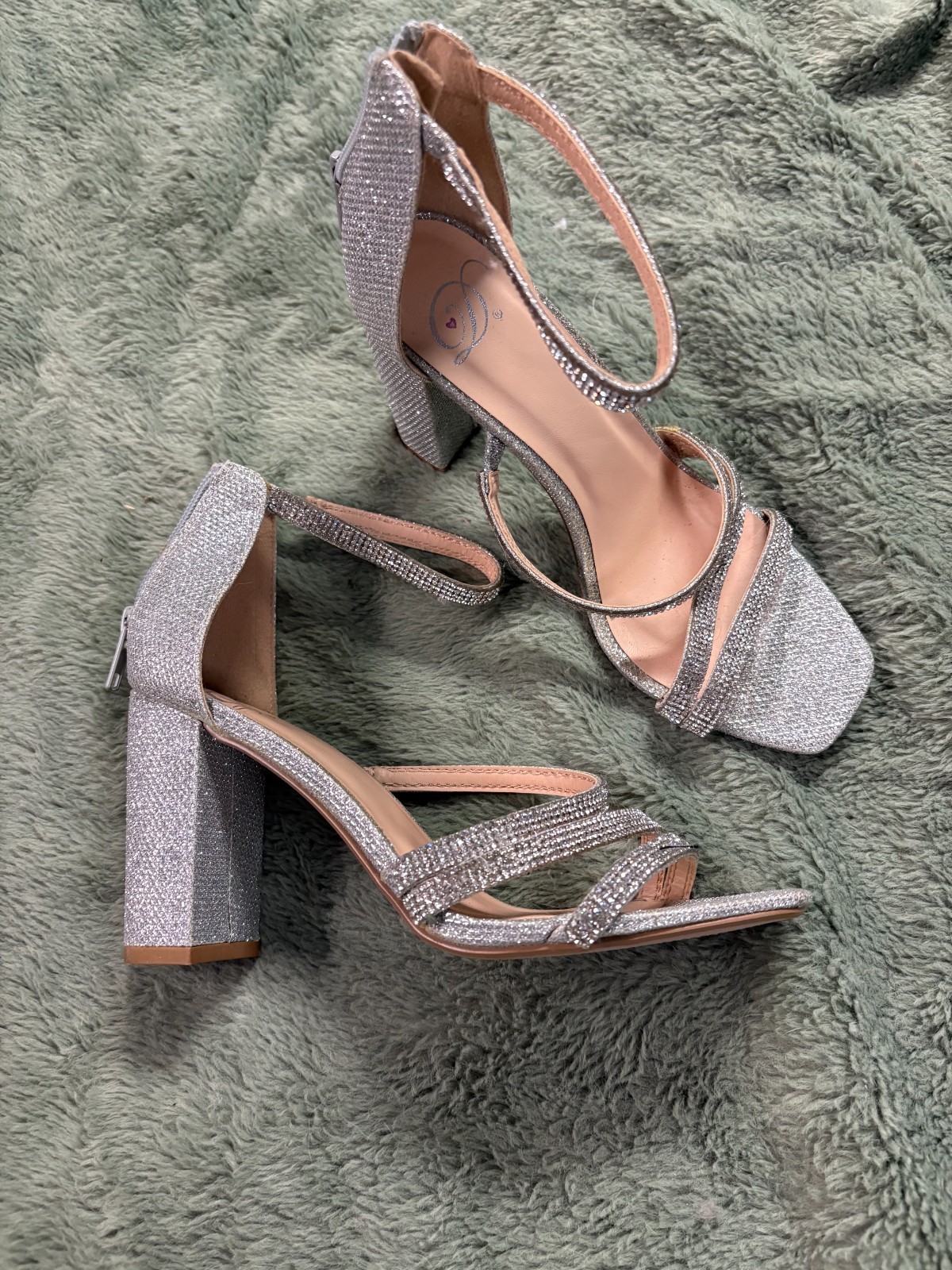 Silver sparkle heels size 7.5 with straps