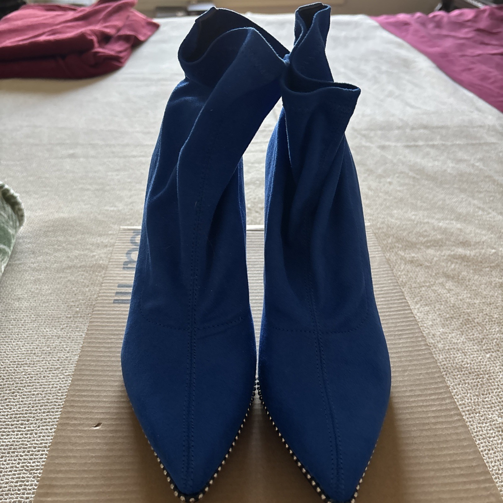 Gorgeous Bar III Cobalt Blue MelanaYF Suede Stiletto Booties Size 8M Box 31