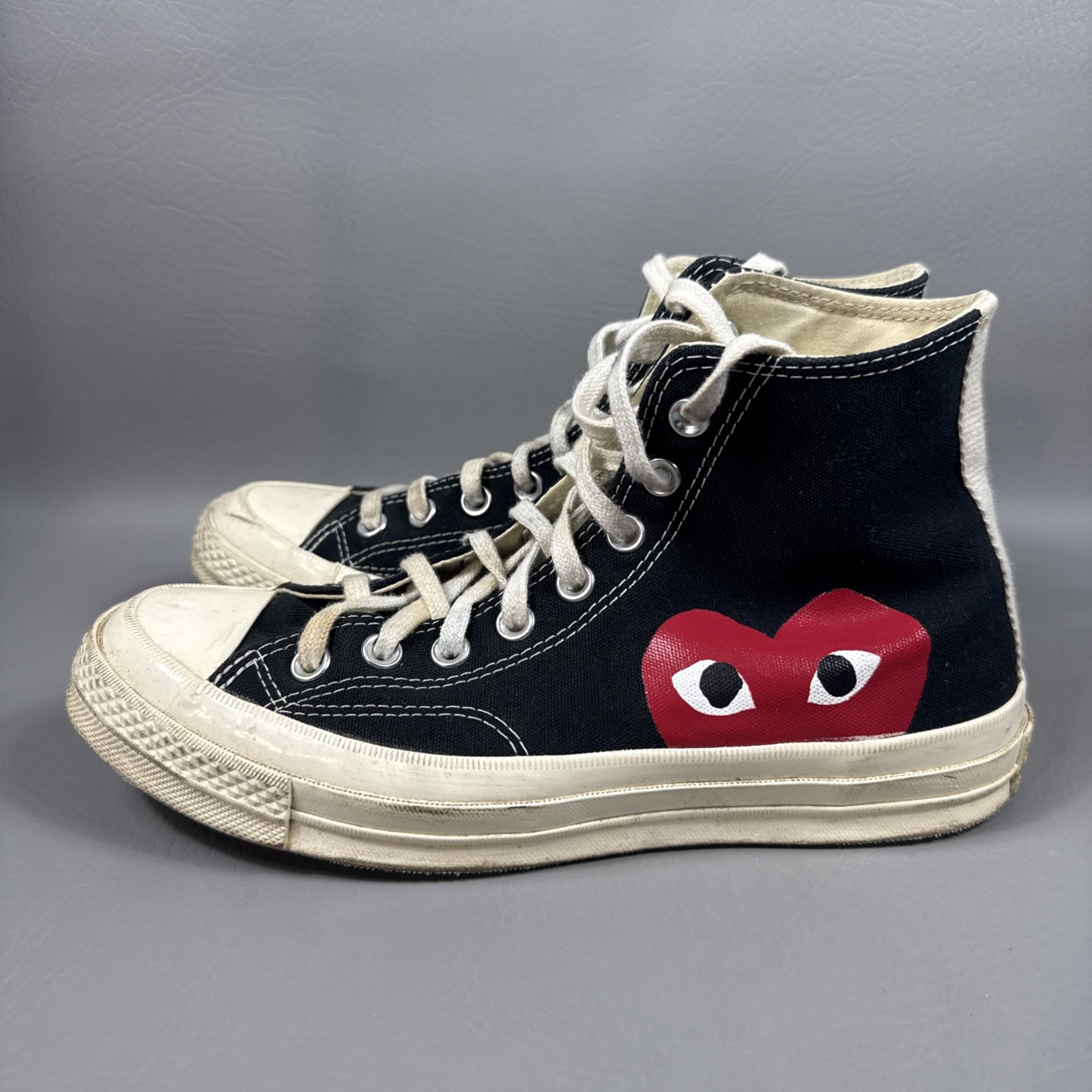Converse x Play Comme des Garcons High-Top Sneakers Black RED Heart WOMENS SZ 9