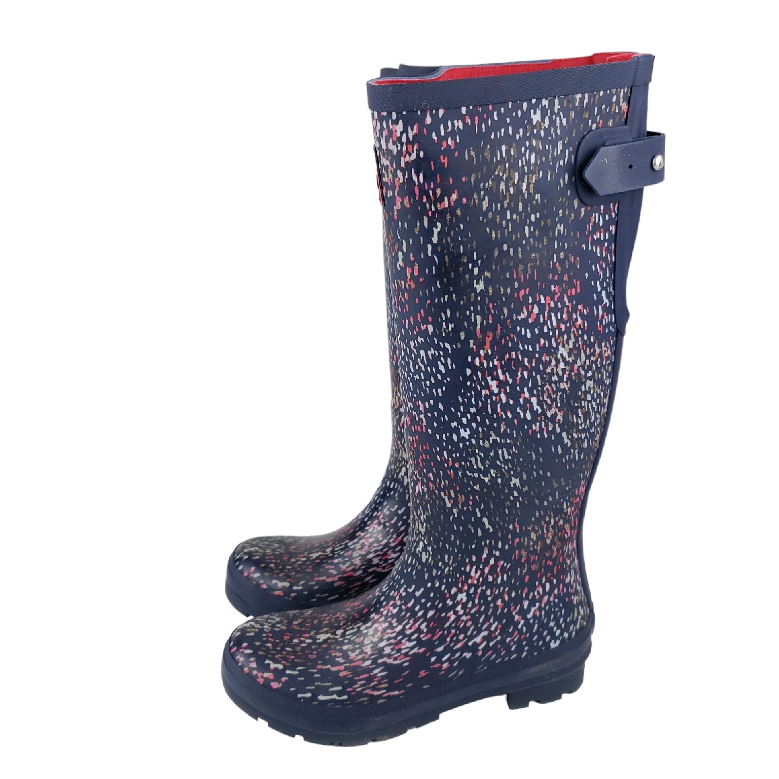 NWT JOULES Welly Print Tall Rain Boots NAVY RAIN Size 37 – US 6