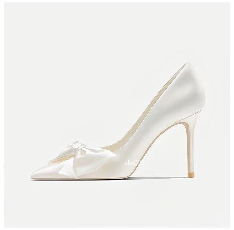 Bride Satin Bowtie High Heels Women Wedding Shoes Stiletto Heel Pump Shoes