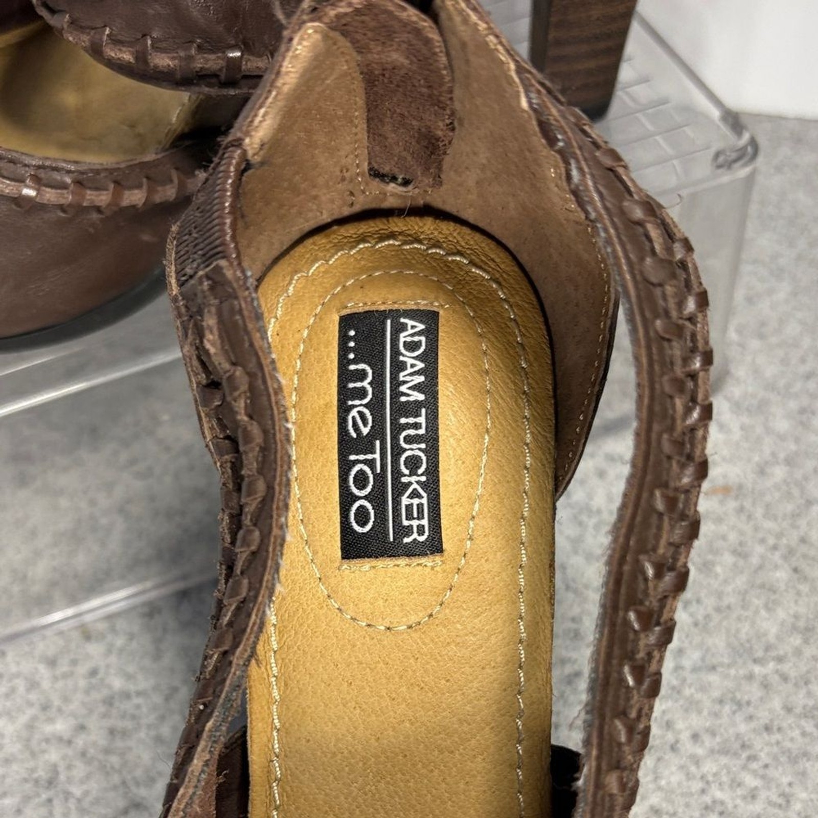 Adam Tucker me too Brown High Heel Sandals padded sole.‎ Stacked heel fc5