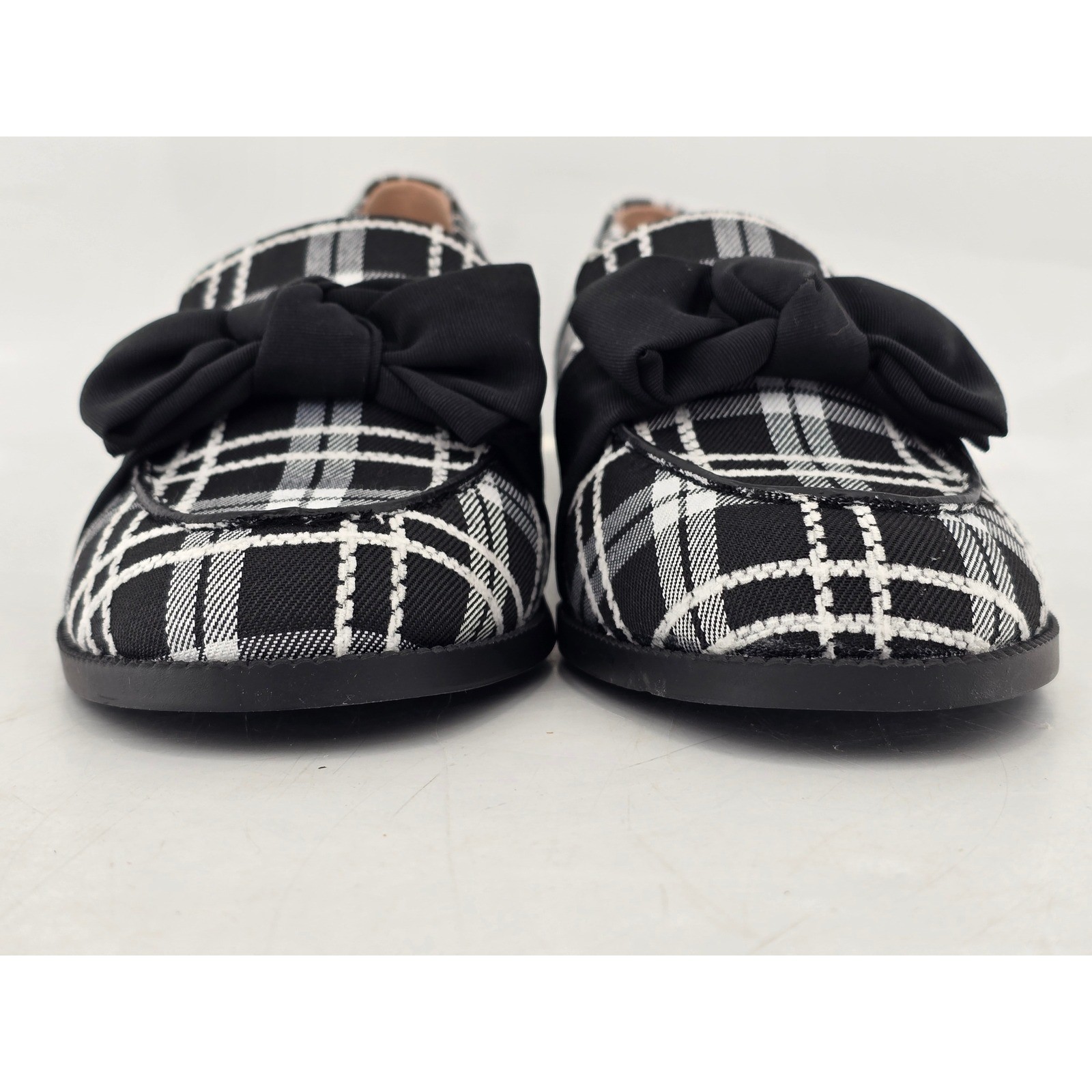 Bandolino Lindio Loafers Womens 9M Black White Plaid Bow Slip On Shoes -VGF