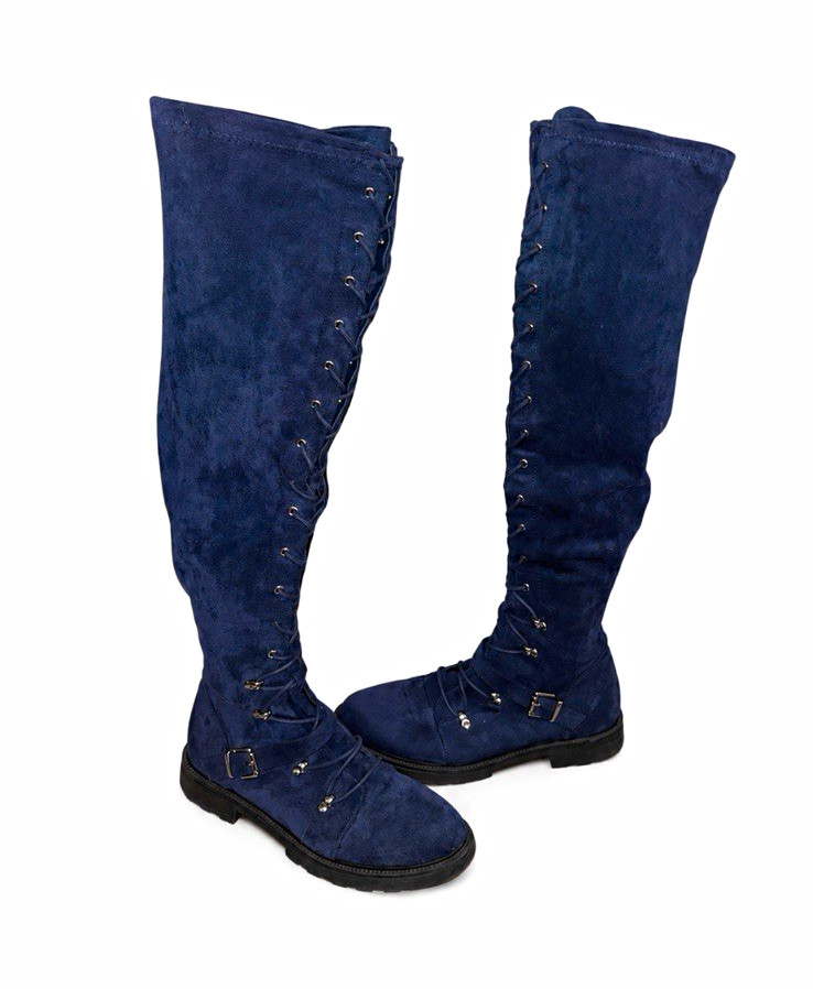 Women’s Phyllida Knee High Lace-Up Boots Blue Round Toe US 11 EU 42 UK 9