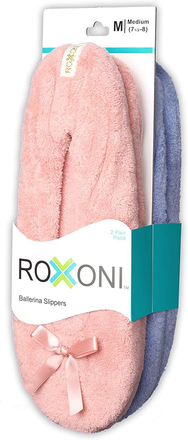 Roxoni Women’s Terry Classic Cotton Ballerina Slippers (Pack of 2)