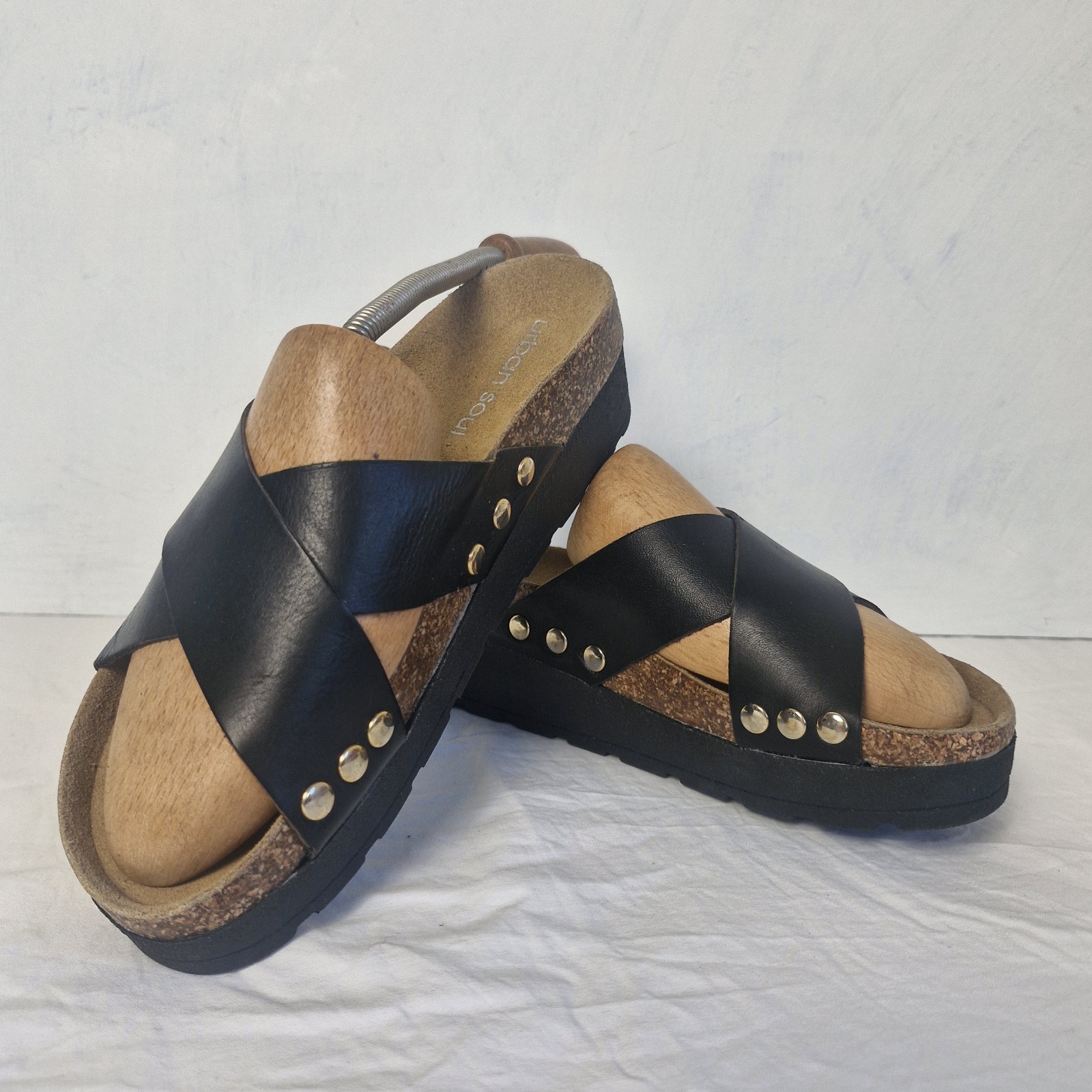 Urban Soul Italian Leather Studded Platform Sandals Birk Style Boho Sz 38