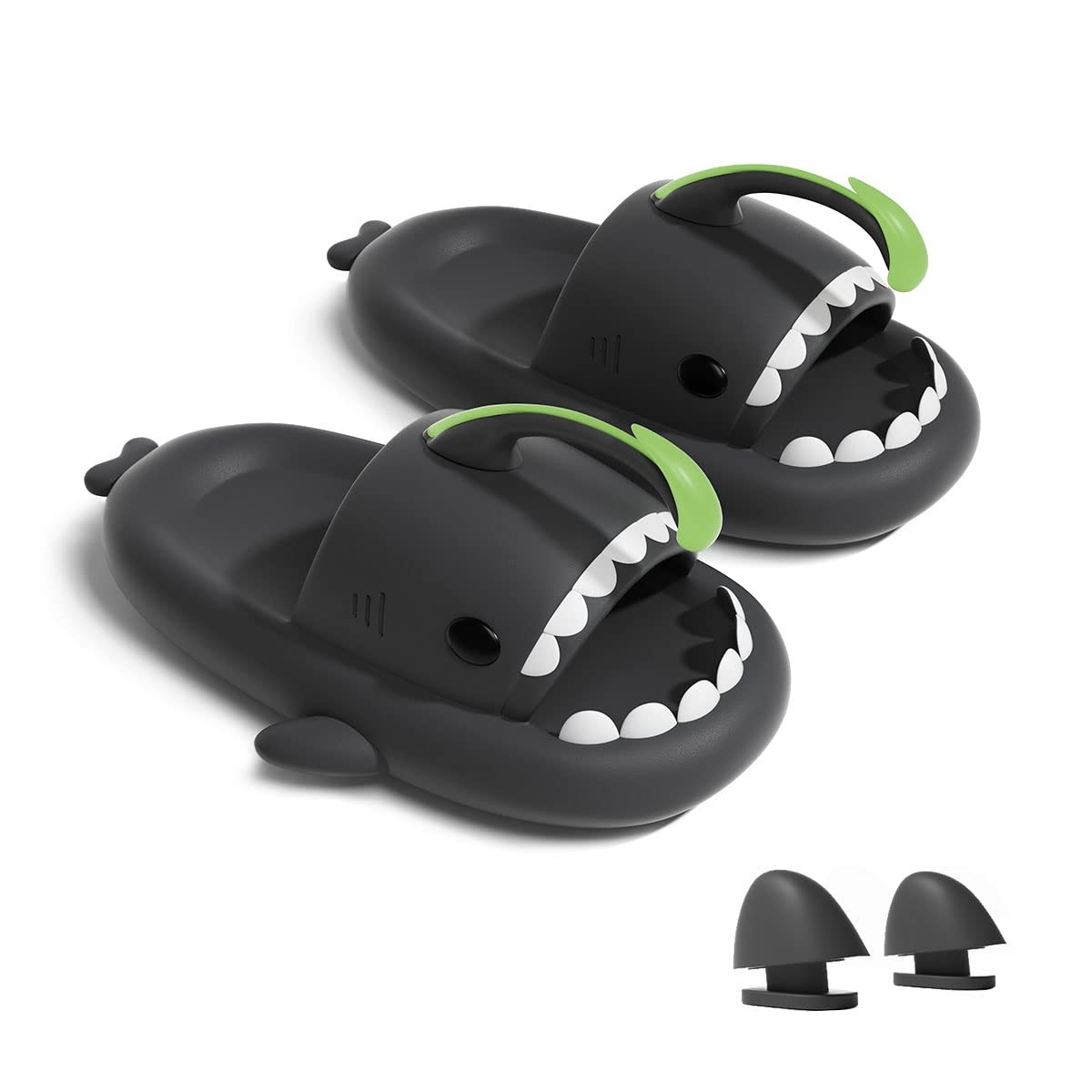 Glow in The Dark Shark Slides Sandals (8-9 Women/6.5-7.5 Men, Black)