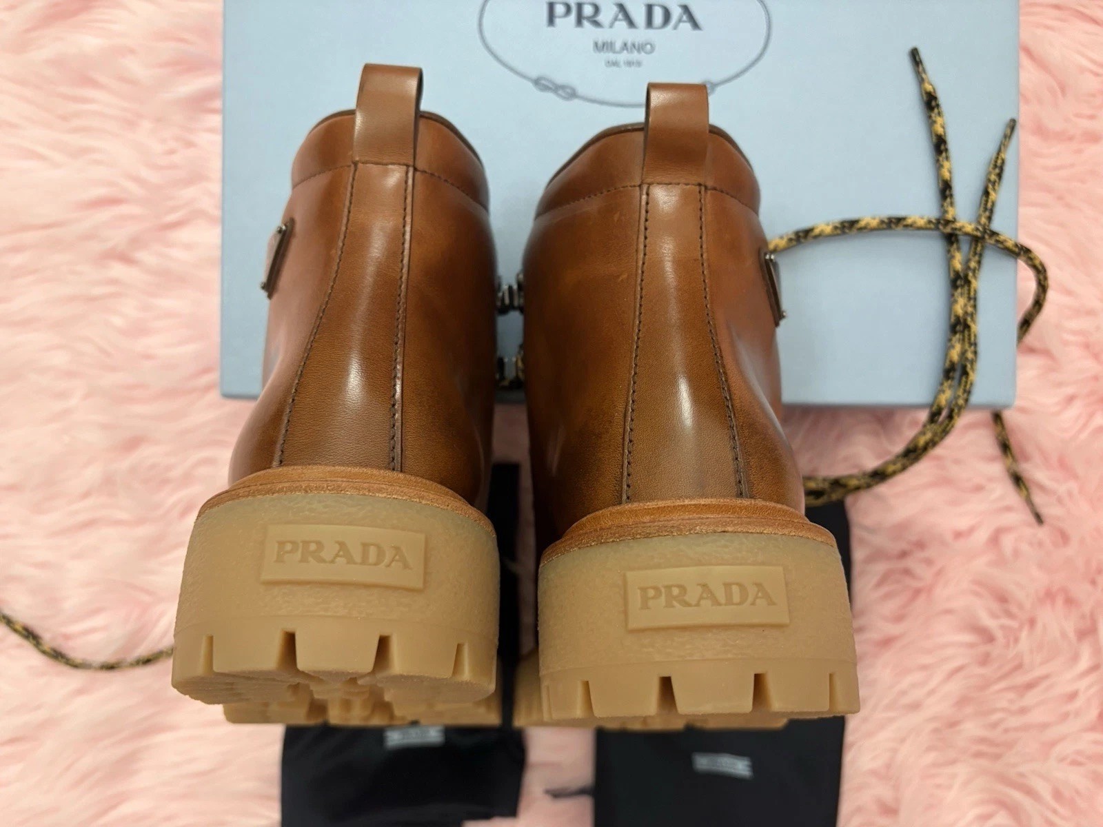 Brand new Prada Brown Leather St Moritz Hiking Boots size 39.5