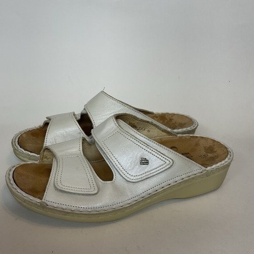 Finn Comfort Sansibar Silver/Ivory Leather Slide Sandals Women 39D/US8 Germany