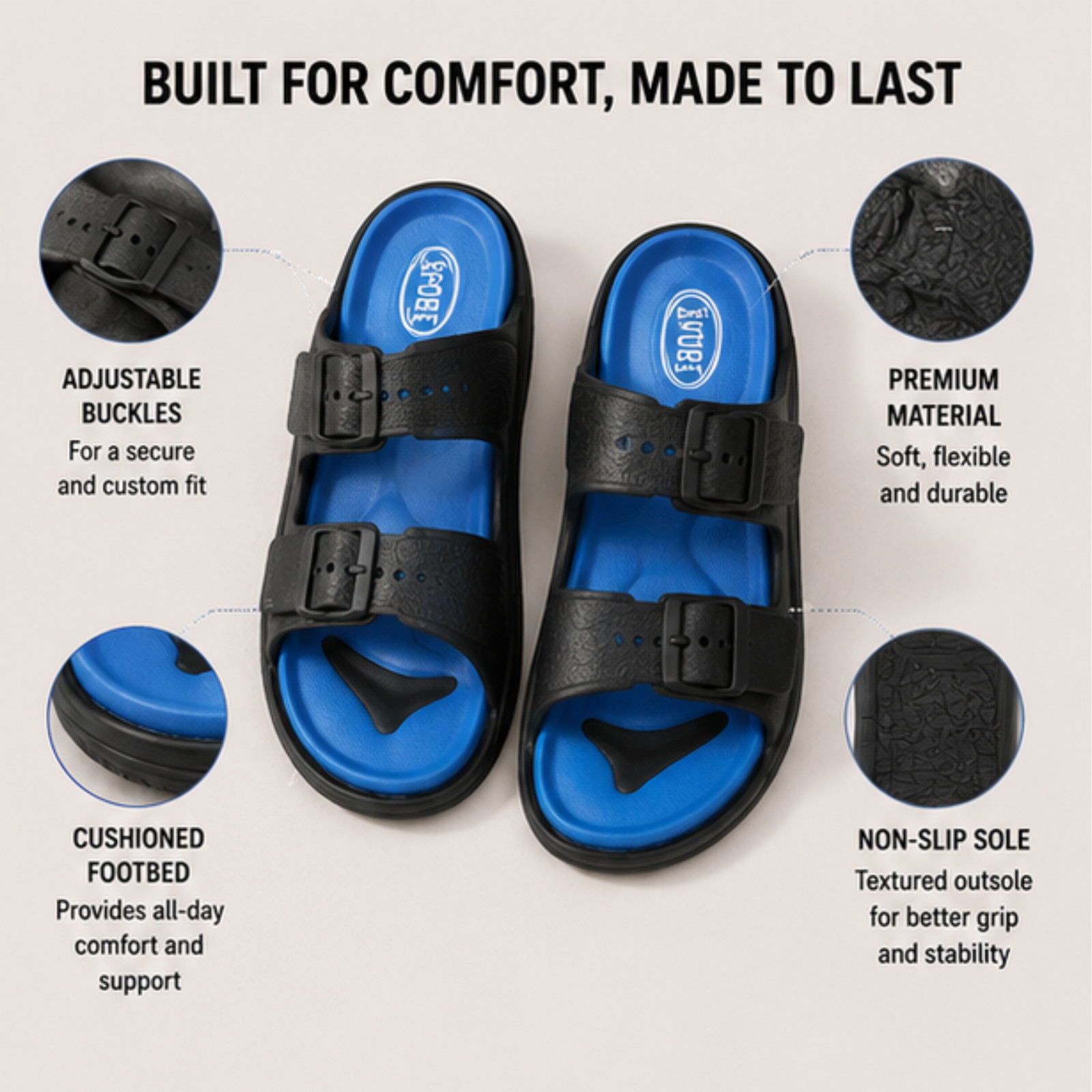 Pillow Slides Anti-Slip Sandals Double Buckle Cloud Slippers Home Outdoor adjust