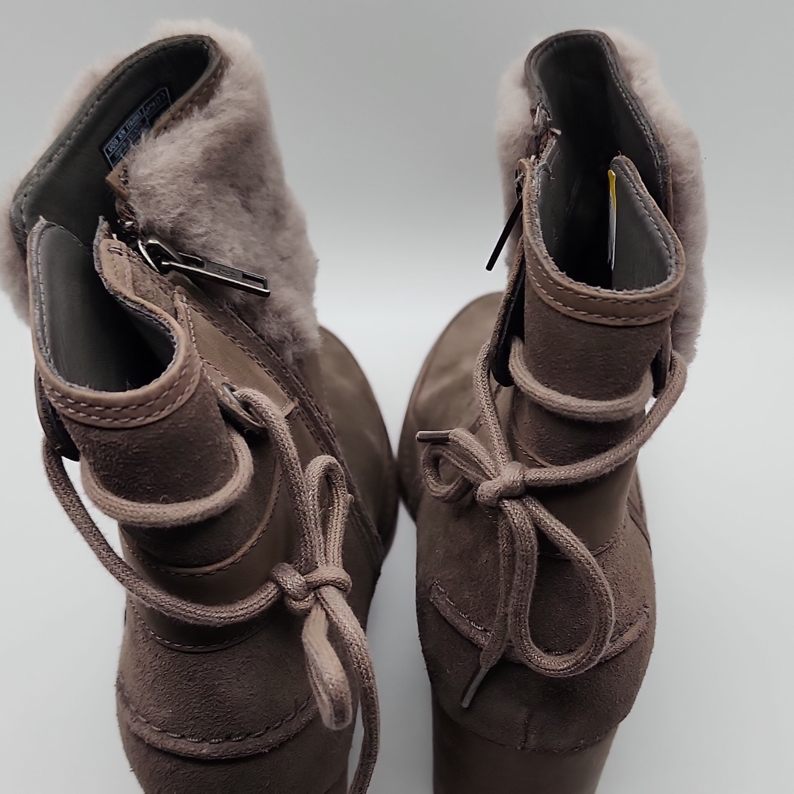 UGG Womens 8 Brown Suede Shearling Lined Faux Fur Trim Ankle Boots 1104863