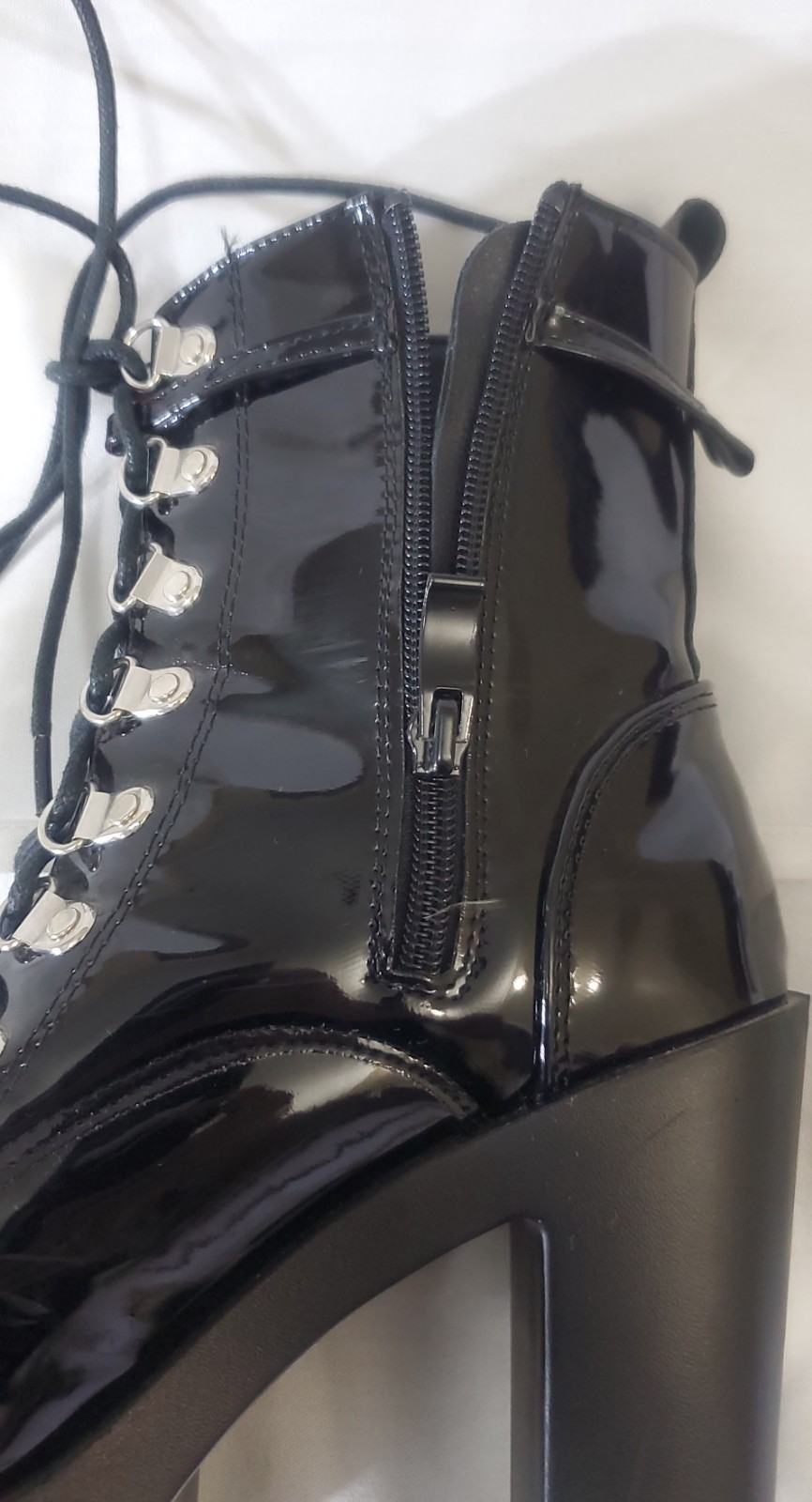 Unbranded Size 6 EUR 37 Latex Zip Lace Boots 4″ Heels Black Goth See Pictures
