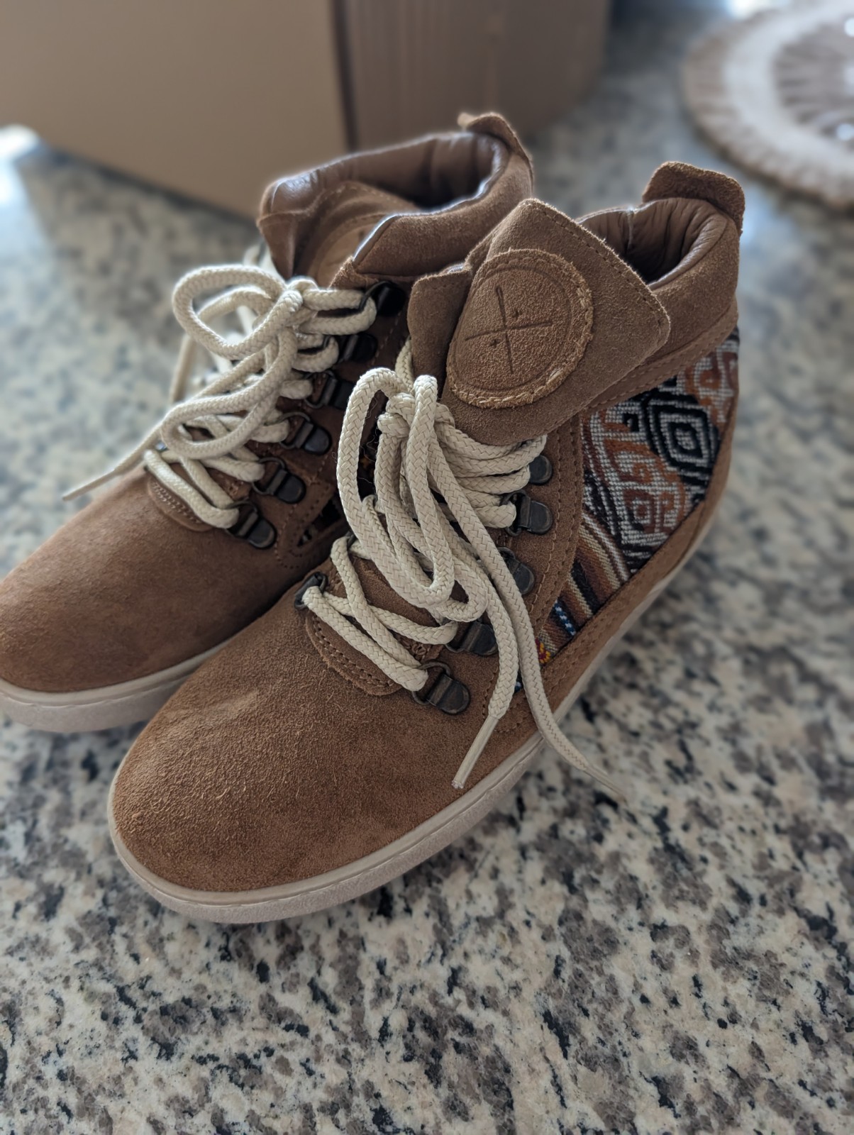 INKKAS Tan Leather Woven Hiking Camping Festival Boots W6 Boho