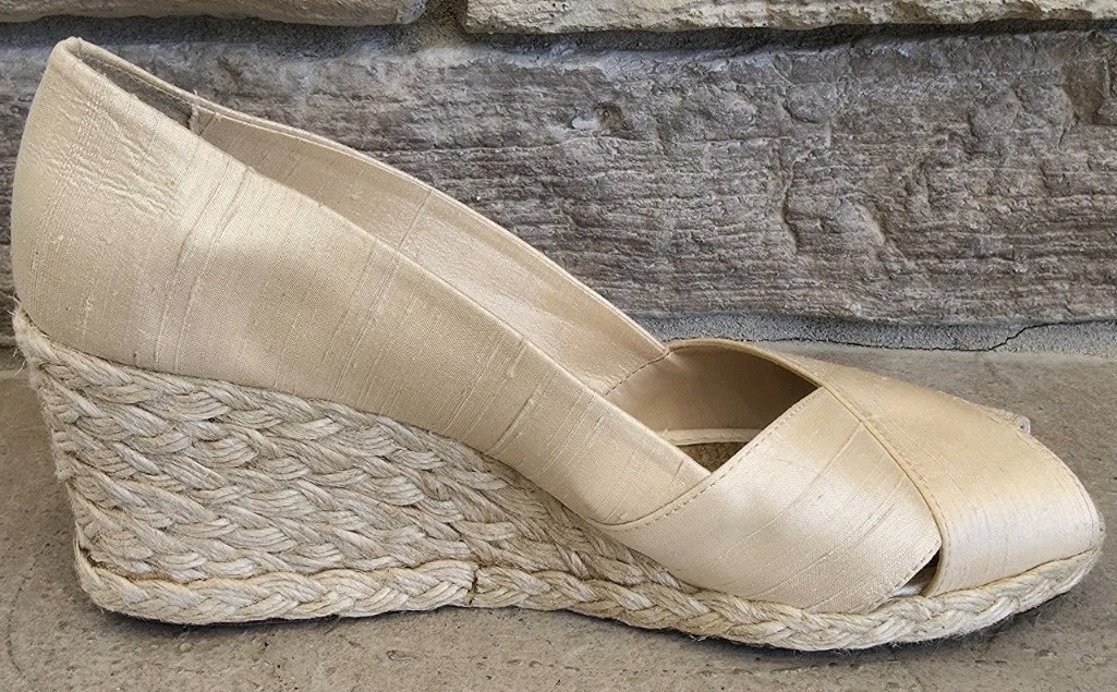 Lauren Ralph Lauren Womens 9 Cecilia Peep-Toe Espadrille Wedge Sandals Cream Tan