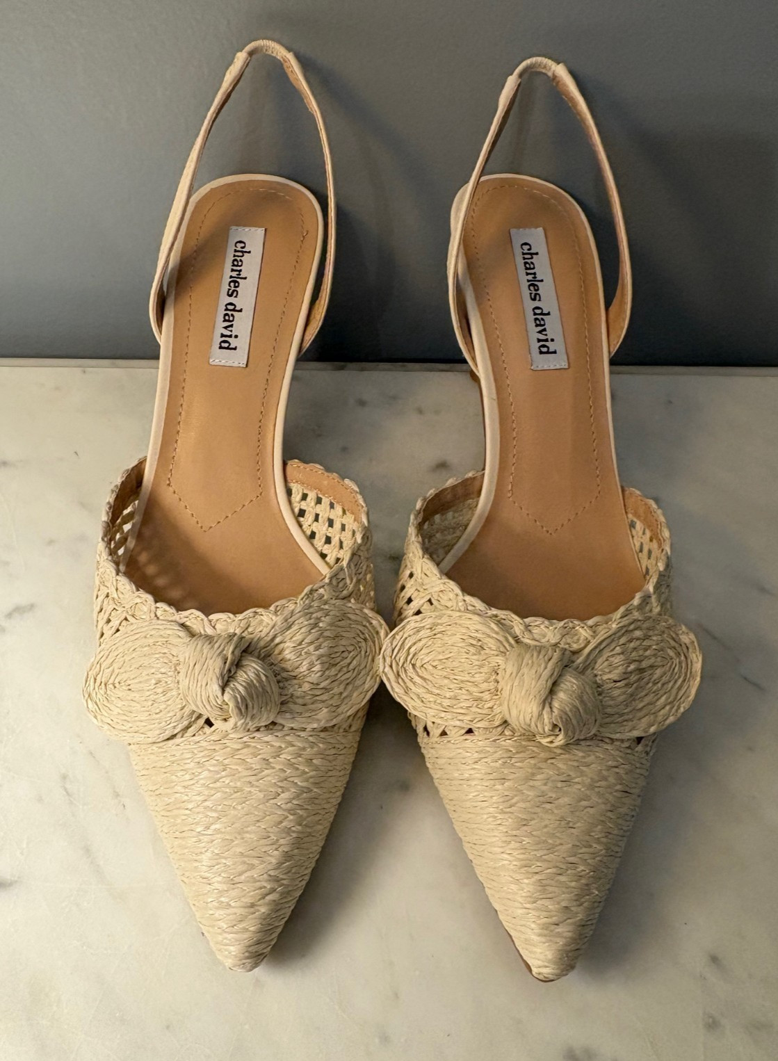Charles David Heels Allyson Beige Woven Raffia Bows Size 10 New In Box