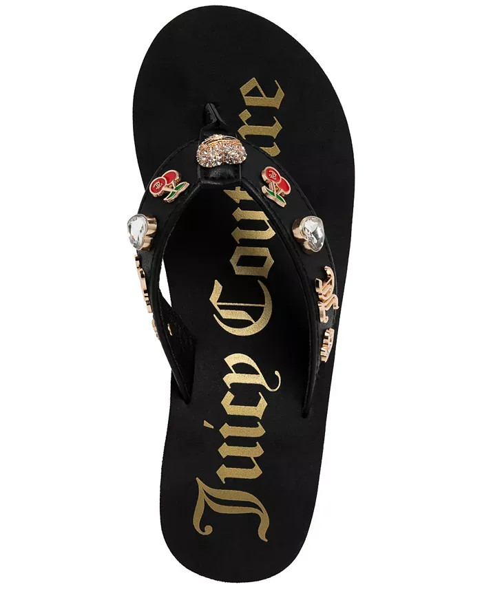Juicy Couture Women’s Uchino Black Platform Thong Wedge Sandals Size 8 MSRP $49