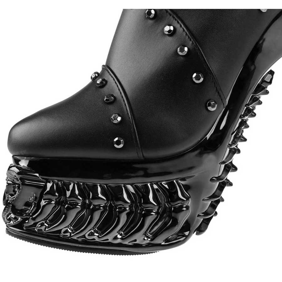 Hades + Alchemy Gothic BLACK WIDOW Ankle Boots 5″ Chrome Dragon Heel 6-12 NIB