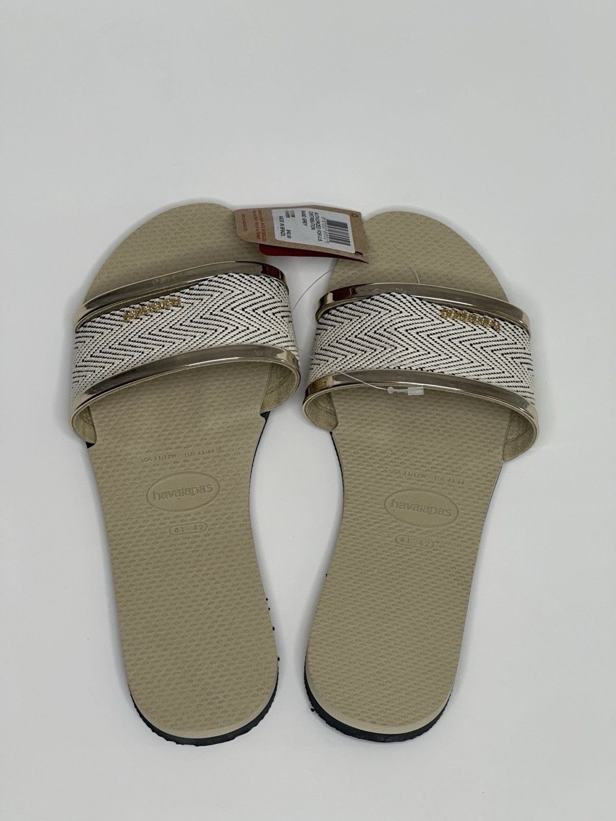 Havaianas Women’s Sand Grey Gold Slides Sz 11/12W Euro 41-42 NWT