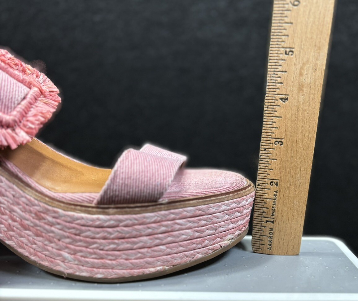 Lucky Brand Yidris Platform Espadrille Heels Sandals Pink Size 9M Straw Buckle