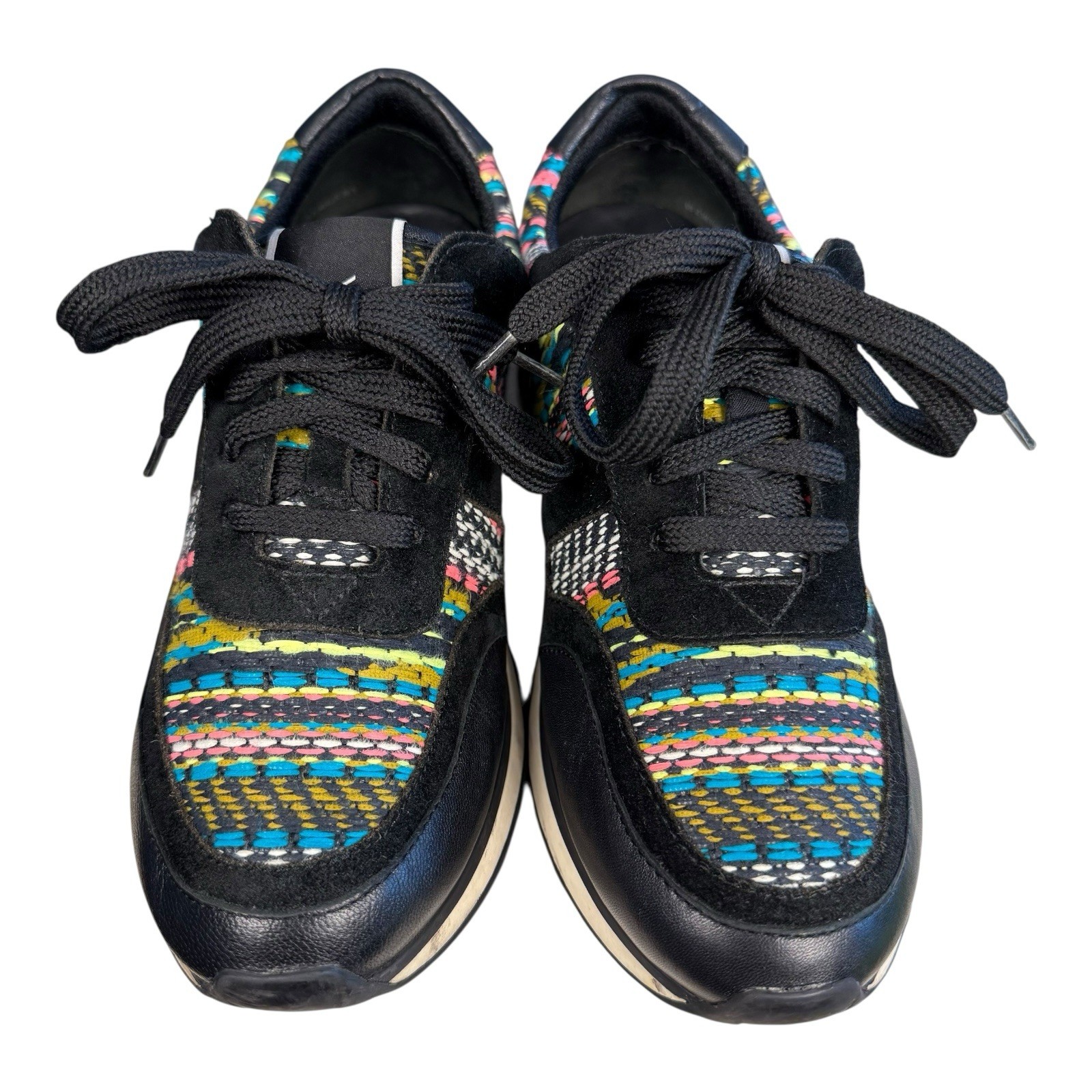 Via Spiga Fashion Black Leather Suede Multicolor Sneakers Women’s 8.5