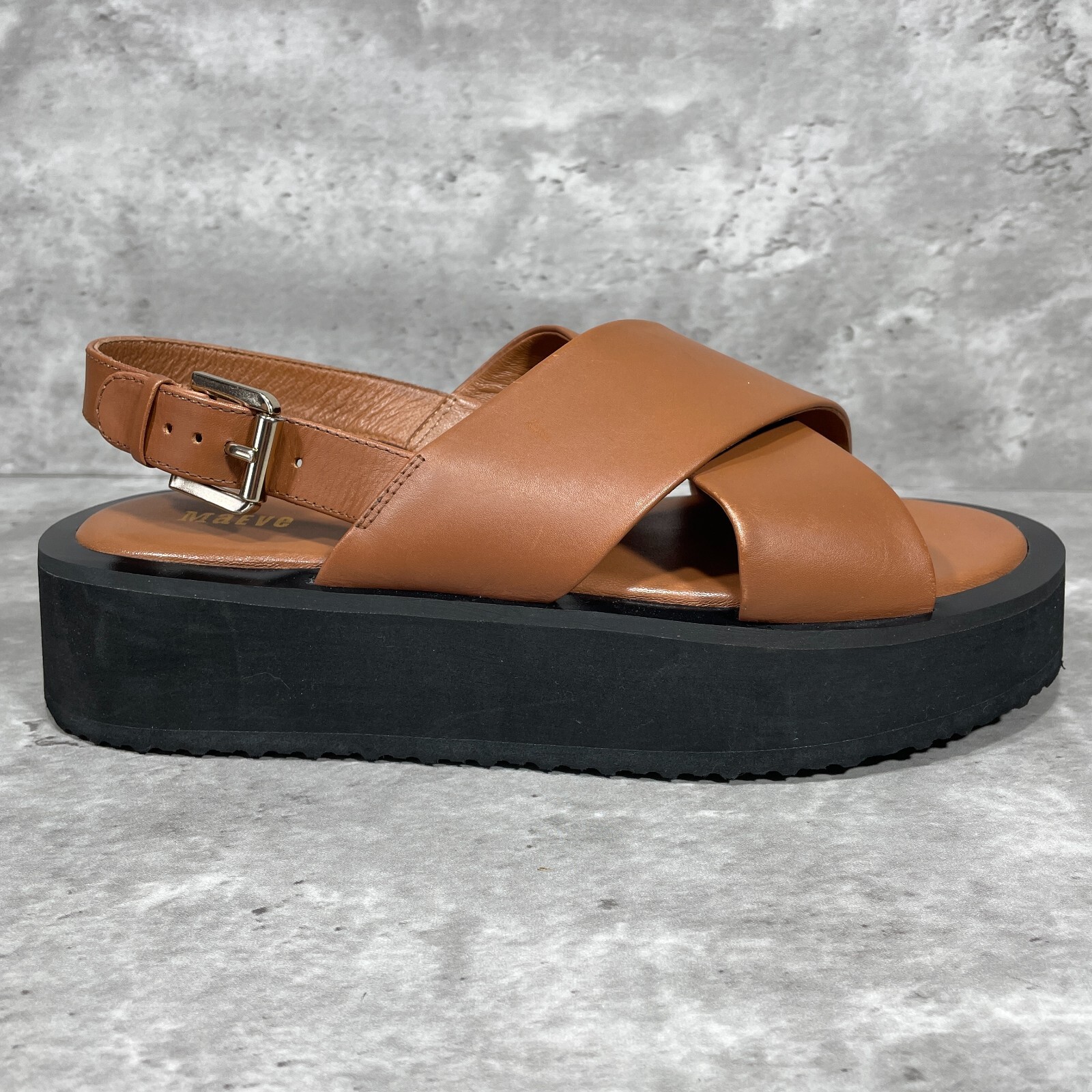 Maeve The Chrissy Brown Leather Platform Sandals Ankle Strap Open Toe US 9-9.5