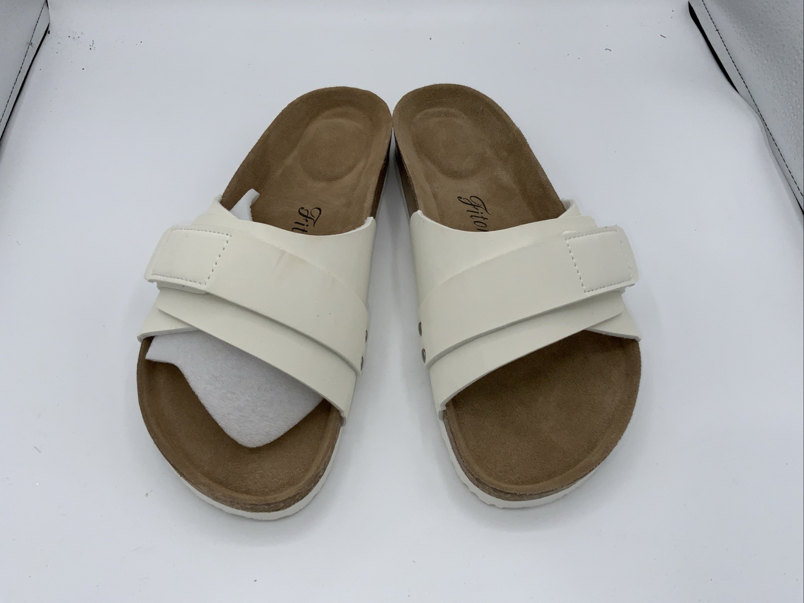 FITORY Womens Flat Sandals with Adjustable Straps, White, Size 10