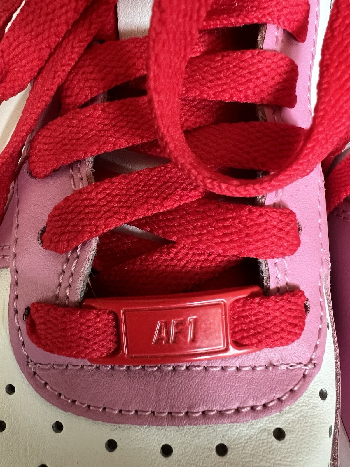 Custom Nike ladies Air Force 1 Sneakers in White, Pink & Red Sz 8
