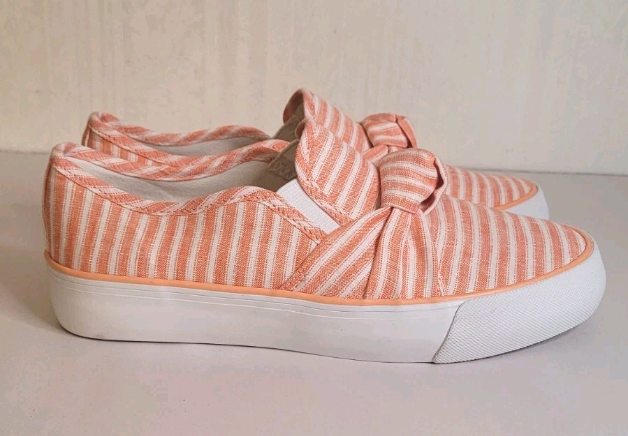 Talbots Jaden Knot Stripe Linen Platform Slip-On Summer Sneakers Size 7 NEW