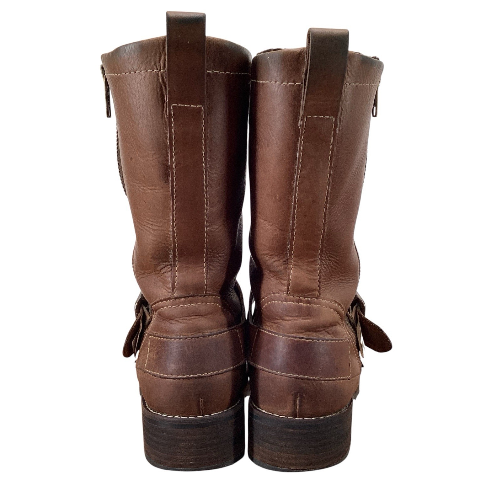 LL Bean leather Boots Women’s Size 7 M Side Zip Up Buckle Distressed Look