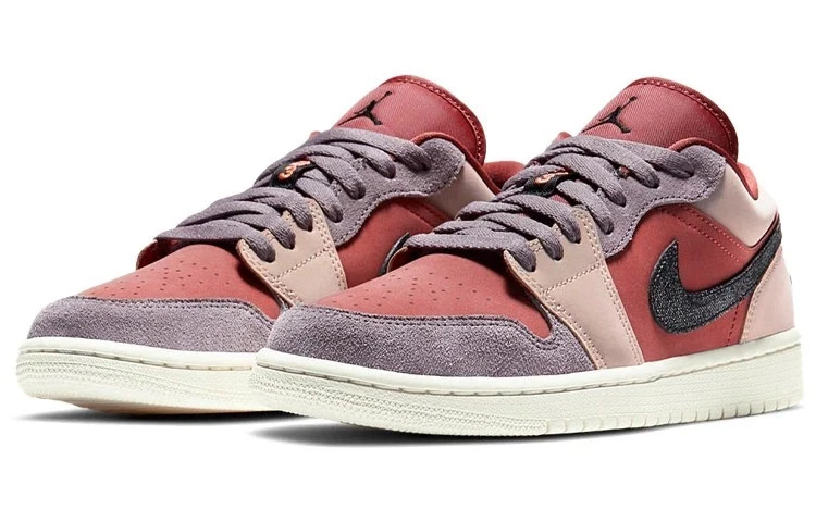 Nike Air Jordan 1 Low Pink Red Mauve Glitter Swoosh Retro Casual Sneakers DC0774