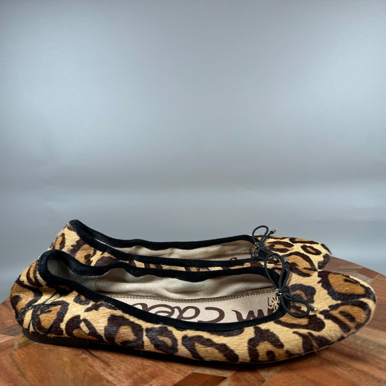 Sam Edelman Felicia Leopard Calf Hair Ballet Flats Brown Women 7.5M Round Toe