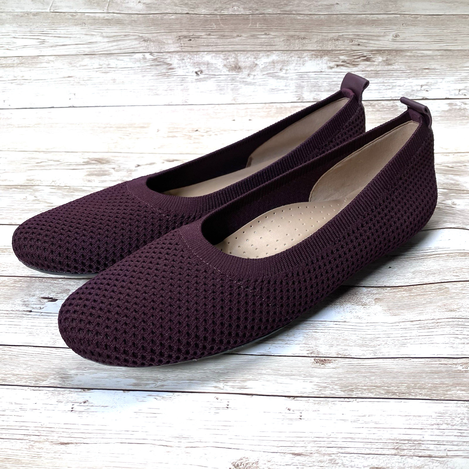Vaneli Burgundy Maroon Knit Ballet Flats Arch Support Cushioned Womens 9N Narrow