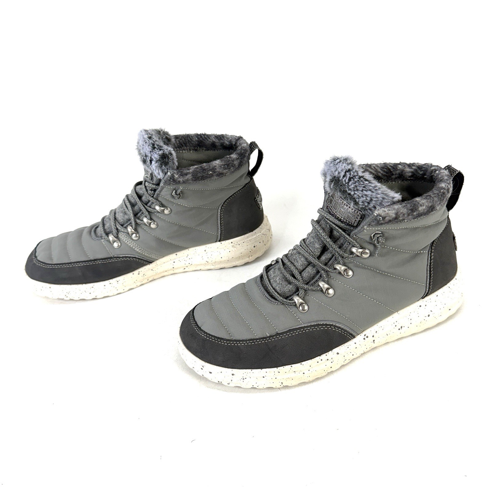Hey Dude Brandy Women’s Grey Slip On Faux Fur Comfort High Top Booties Size 11