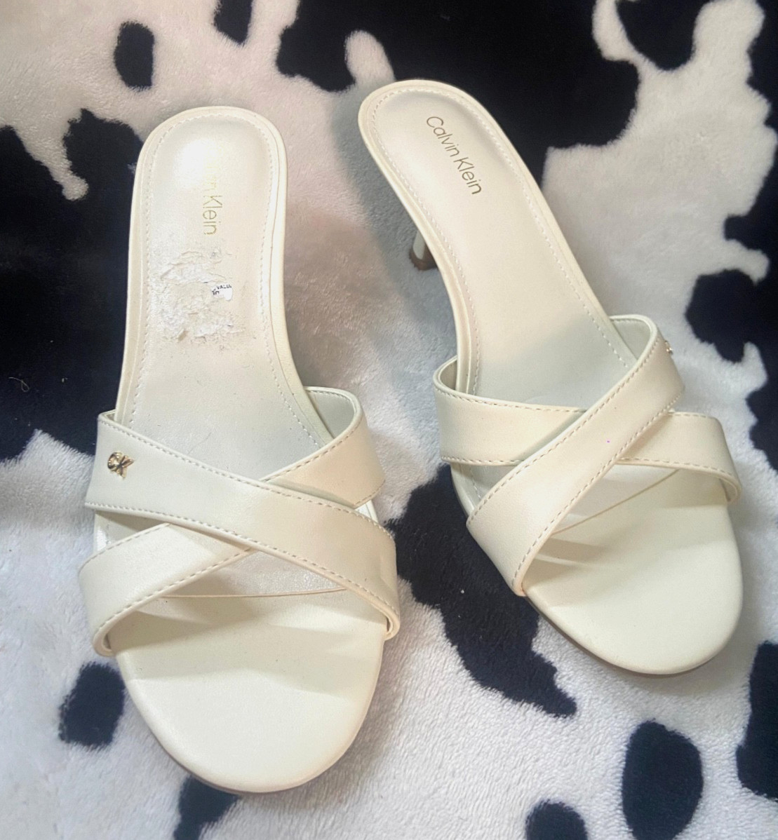 Cream/off-White Calvin Klein Criss-Cross Slide Kitten Heels Size -7.5