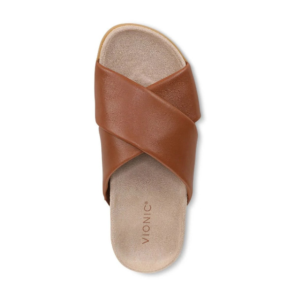 VIONIC Etna Slide Sandal, Tan Leather